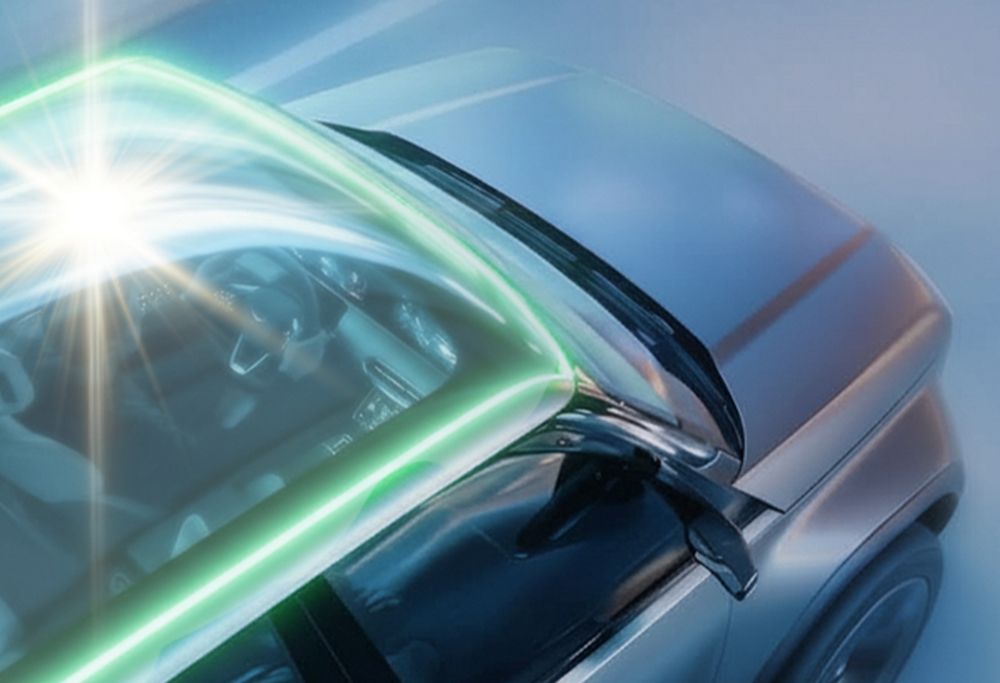 Car with panoramic sunroof and IR-refective technology 
